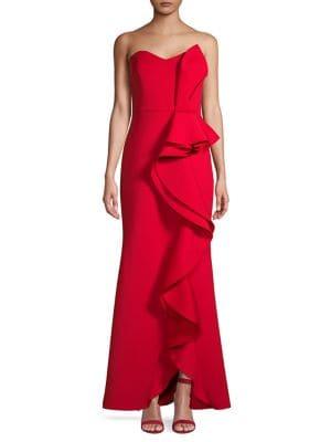 Badgley Mischka Platinum Sleeveless Ruffle Cascade Evening Gown