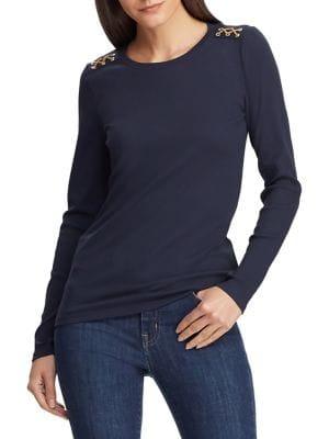Lauren Ralph Lauren Suede-detail Waffle Knit Top