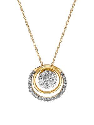 Lord & Taylor Diamond And 14k Yellow Gold Echo Ring Pendant Necklace