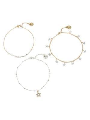 Bcbgeneration Festival Fashion Star Delicate Set Of 3 Two-tone & Crystal Anklets