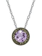 Lord & Taylor Marcasite And Amethyst Halo Pendant Necklace