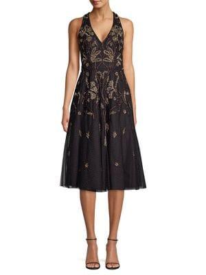 Aidan By Aidan Mattox Sleeveless Embroidered Polka Dot Midi Dress