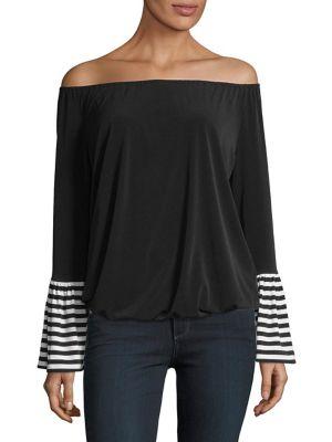 Michael Michael Kors Striped Bell-sleeve Off-shoulder Top