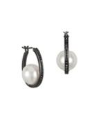 Karl Lagerfeld Pave & 8mm Pearl Swarovski Crystal & Pearl Hoop Earrings