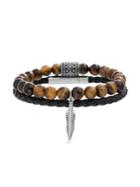 Lord & Taylor 2-piece Stainless Steel, Tiger's Eye & Leather Bracelet Set
