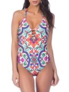 La Blanca Plaza Keyhole Halter One-piece Swimsuit