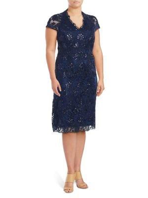 Brianna Plus Sequined Short Lace Dress