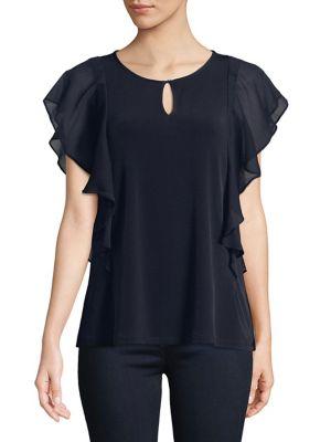Ellen Tracy Mixed-media Ruffled Top