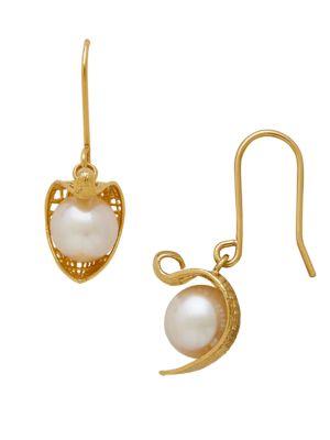 Lord & Taylor 14k Pdc Italian Gold Wrapped Fresh Water Pearl Drop Earrings