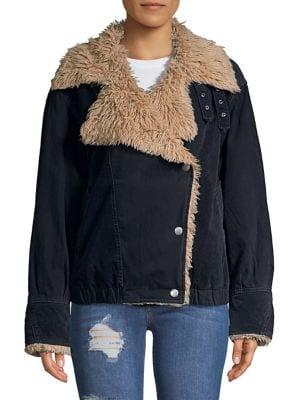 Free People Owen Sherpa Faux Fur Moto Jacket