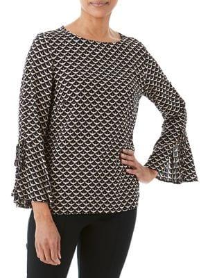 Olsen Crane-print Bell-sleeve Blouse