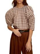 Mango Plaid Puff-sleeve Top