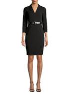 Calvin Klein Petite Belted Three-quarter Sleeve Sheath Dress