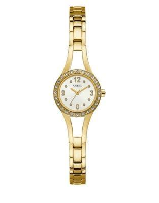 Guess Petite Crystal-trimmed Yellow Goldtone Stainless Steel G-link Watch