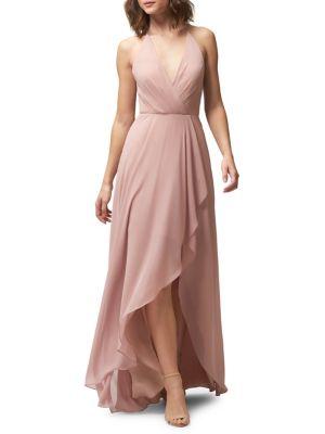 Jenny Yoo Farrah Halter Chiffon Slit Gown