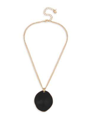 Robert Lee Morris Soho Patina Bar Goldtone Sculptural Disc Pendant Necklace