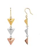 Lord & Taylor 14k Yellow, White And Rose Gold Pyramid Drop Earrings