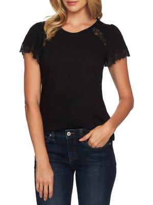Cece Flutter-sleeve Cotton Blend Lace Top