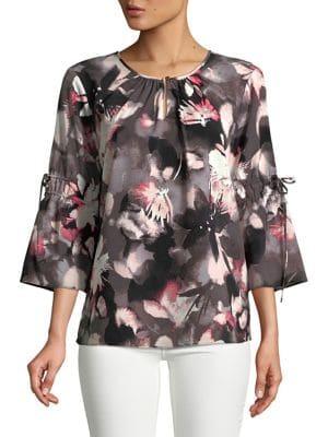 Ellen Tracy Floral Boatneck Top