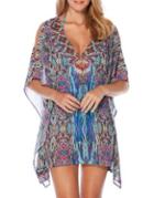 Laundry By Shelli Segal Abstract Feathers Print Caftan Cover-up