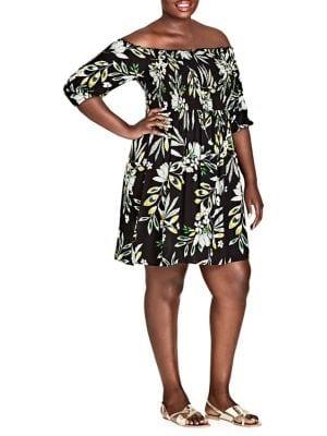 City Chic Plus Maui Off-the-shoulder Floral Dress