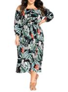City Chic Plus Pacifica Botanical-print Fit-&-flare Dress