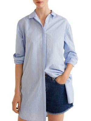 Mango Lines Long Cotton Button-down Shirt