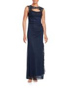 Betsy & Adam Lace-trimmed Ruched Gown