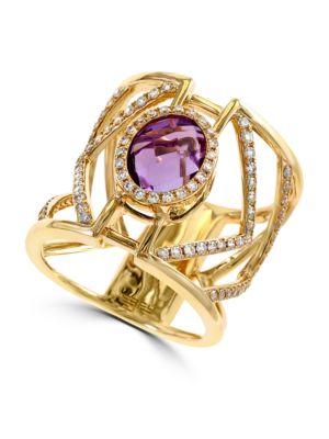 Effy Diamond, Amethyst And 14k Yellow Gold Ring