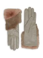 Badgley Mischka Vintage Rabbit Fur Cuff Leather Gloves