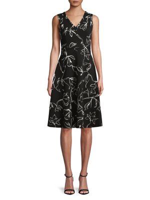 Karl Lagerfeld Paris Floral Printed Fit-&-flare Dress