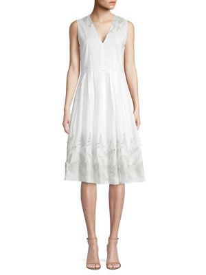Elie Tahari Astrid Metallic Embroidery Cotton Dress