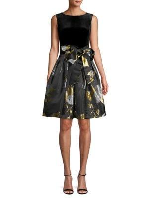 Tahari Arthur S. Levine Velvet Floral Jacquard Fit-&-flare Dress