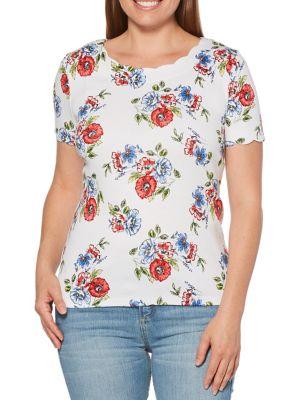 Rafaella Scalloped Floral Cotton Top