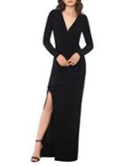 Xscape V-neck Ruffle Leg-slit Dress