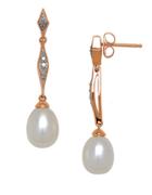Lord & Taylor 9mm Freshwater Pearl, Diamond And 14k White Gold Linear Drop Earrings