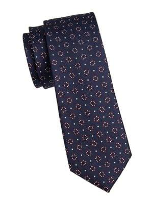 Black Brown Silk Floral Medallion-print Tie
