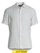 Black Brown Short-sleeve Striped Linen Shirt
