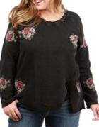 Lucky Brand Plus Embroidered Floral Distressed Top