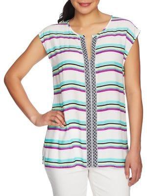 Chaus Mosaic Blossoms Striped Top