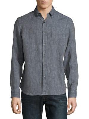 Black Brown Textured Linen Button-down Shirt