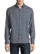 Black Brown Textured Linen Button-down Shirt