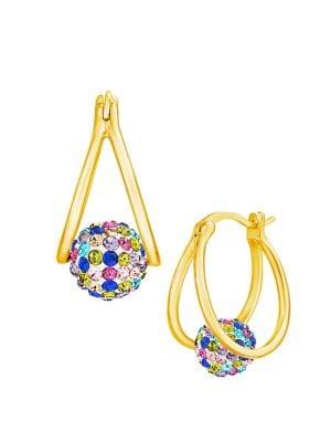 Lord & Taylor Ball Split 14k Goldplated Sterling Silver & Multicolored Crystal Hoop Earrings