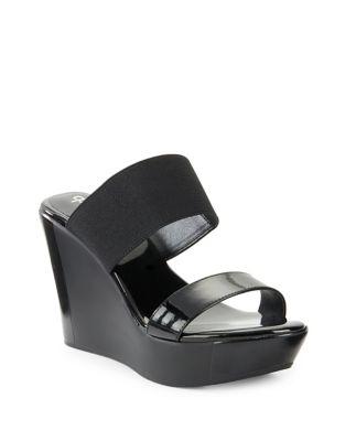 Charles By Charles David Fighter Patent Leather Platform Wedge Sandals