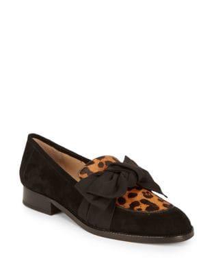 Botkier New York Violet Leopard Print Calf Hair Bow Loafers