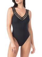 Kenneth Cole Reaction Stripe Trim One-piece Swimsuit