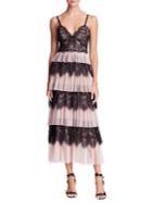 Marchesa Notte Tiered Tulle & Lace Dress