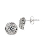 Lord & Taylor Sterling Silver And Cubic Zirconia Swirl Flower Stud Earrings