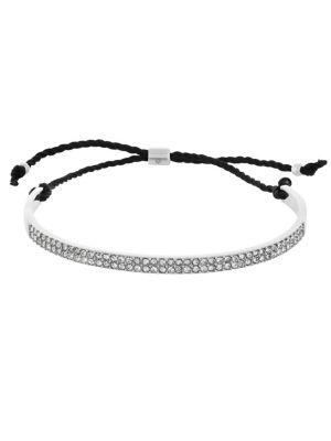 French Connection Crystal And Leather Cord Cuff Bracelet