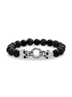 Lord & Taylor Stainless Steel Beaded Skull Bracelet